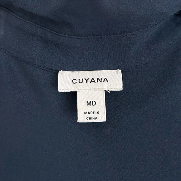 Cuyana 100% Silk Shirt Button Down Long Sleeve Dress Navy size M like new - Picture 8 of 14